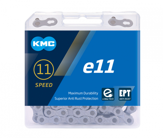 Цепь KMC X11e e-BIKE ECOPROTEQ 1/2" х 11/128" х 136L, тройная прочность, специальный дизайн для электровелосипеда, усиленные пины, устойчивость к скручиванию, защитное покрытие от ржавчины.